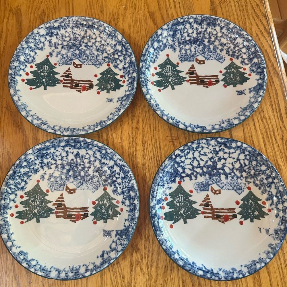 Set of 4 Tienshan Cabin in the Snow pattern salad plates
